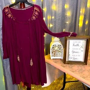 BOHO - Long sleeve flowy top - Wine - Size L